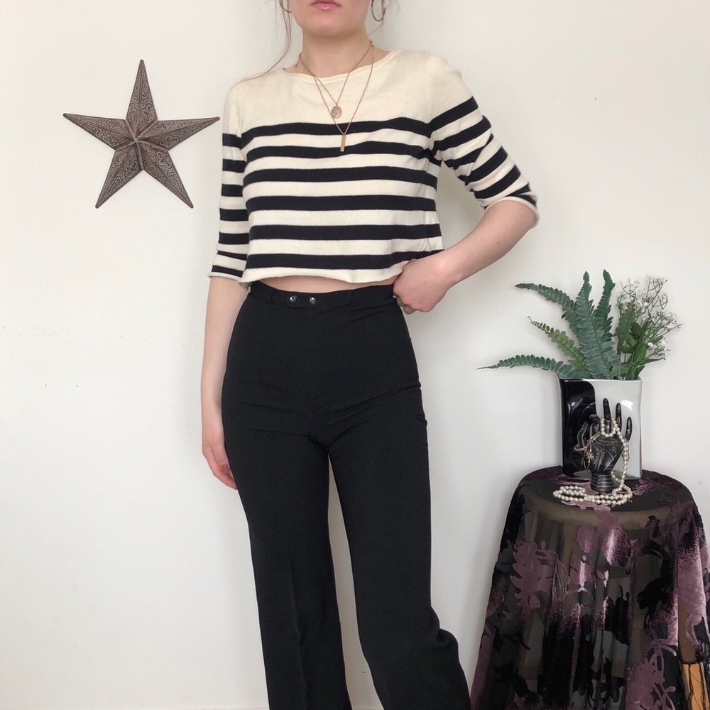 4/$10 | striped cropped 3/4 sleeve sweater